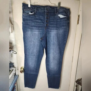 Scoop High Rise Skinny Blue Jeans Plus Size 22, Inseam 28" Button Up Jeans